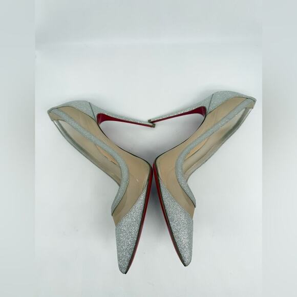 Christian Louboutin Silver Glitter Leather Mini Rete Galativi 100mm Pumps EU 42 - Picture 4 of 9